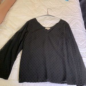 Black Swiss dot v-neck blouse